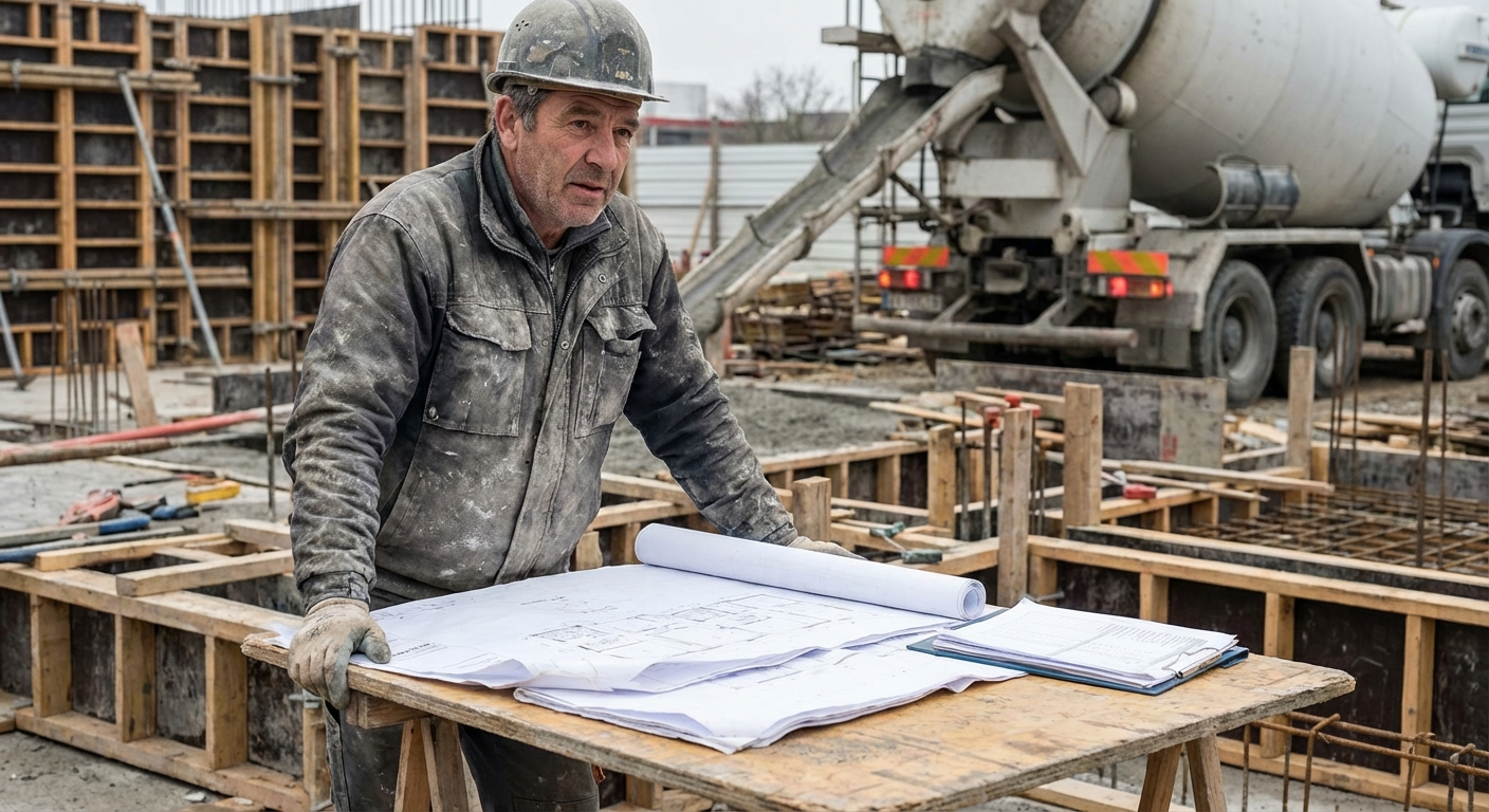 Bétonnier consultant son attestation décennale sur chantier