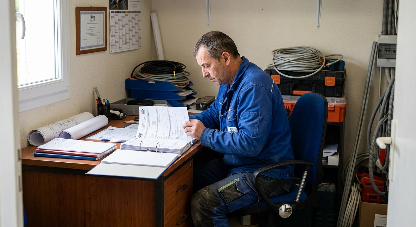 Installateur IRVE vérifiant son attestation décennale