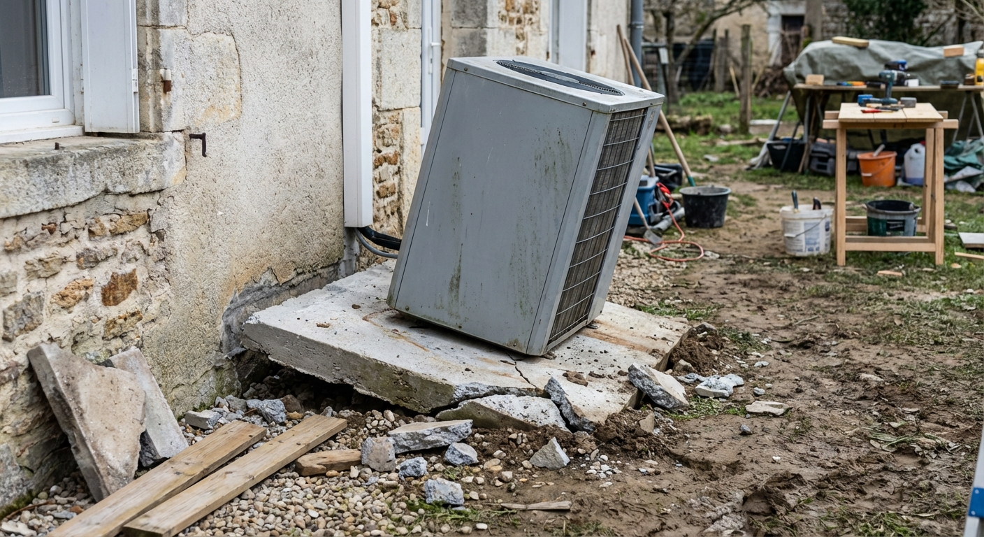 Dalle support de PAC affaissée provoquant des dommages