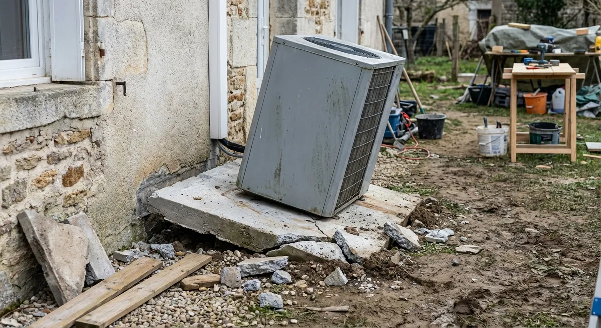 Dalle support de PAC affaissée provoquant des dommages