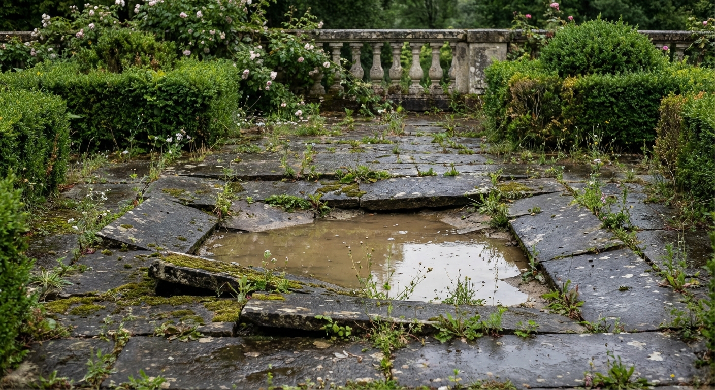 Terrasse affaissée suite à un défaut de fondation