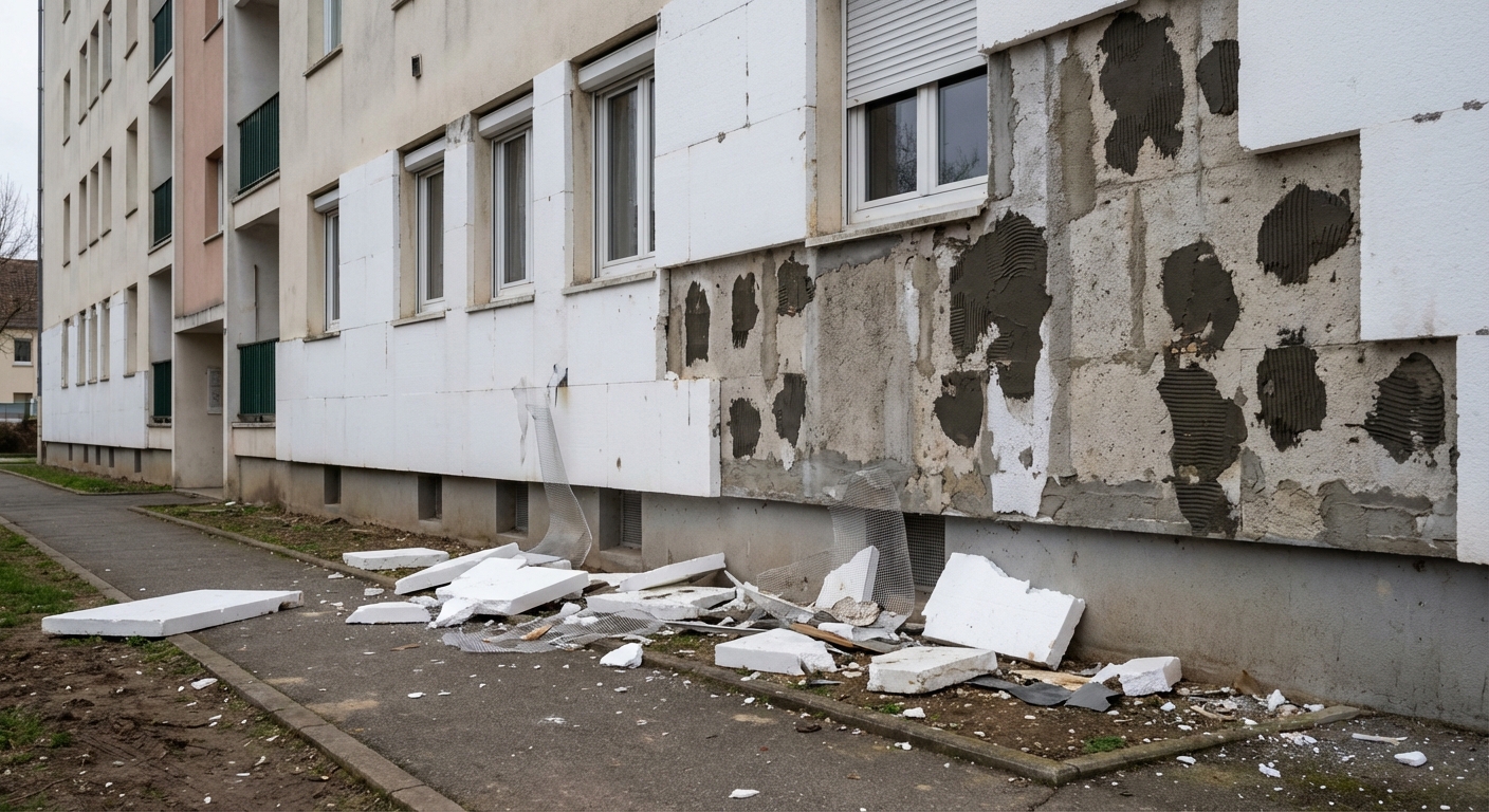 Plaques d'ITE détachées d'une façade