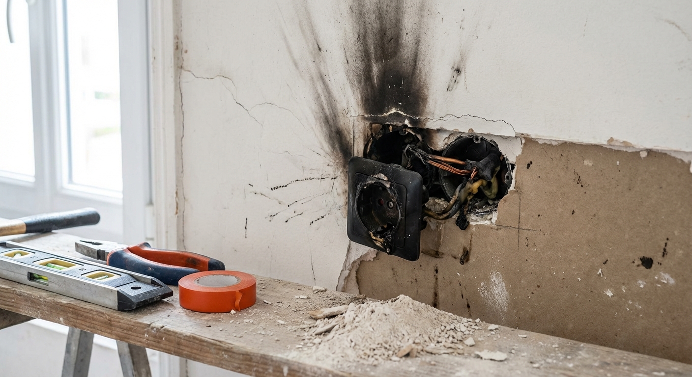 Court-circuit dans un câblage encastré derrière une cloison