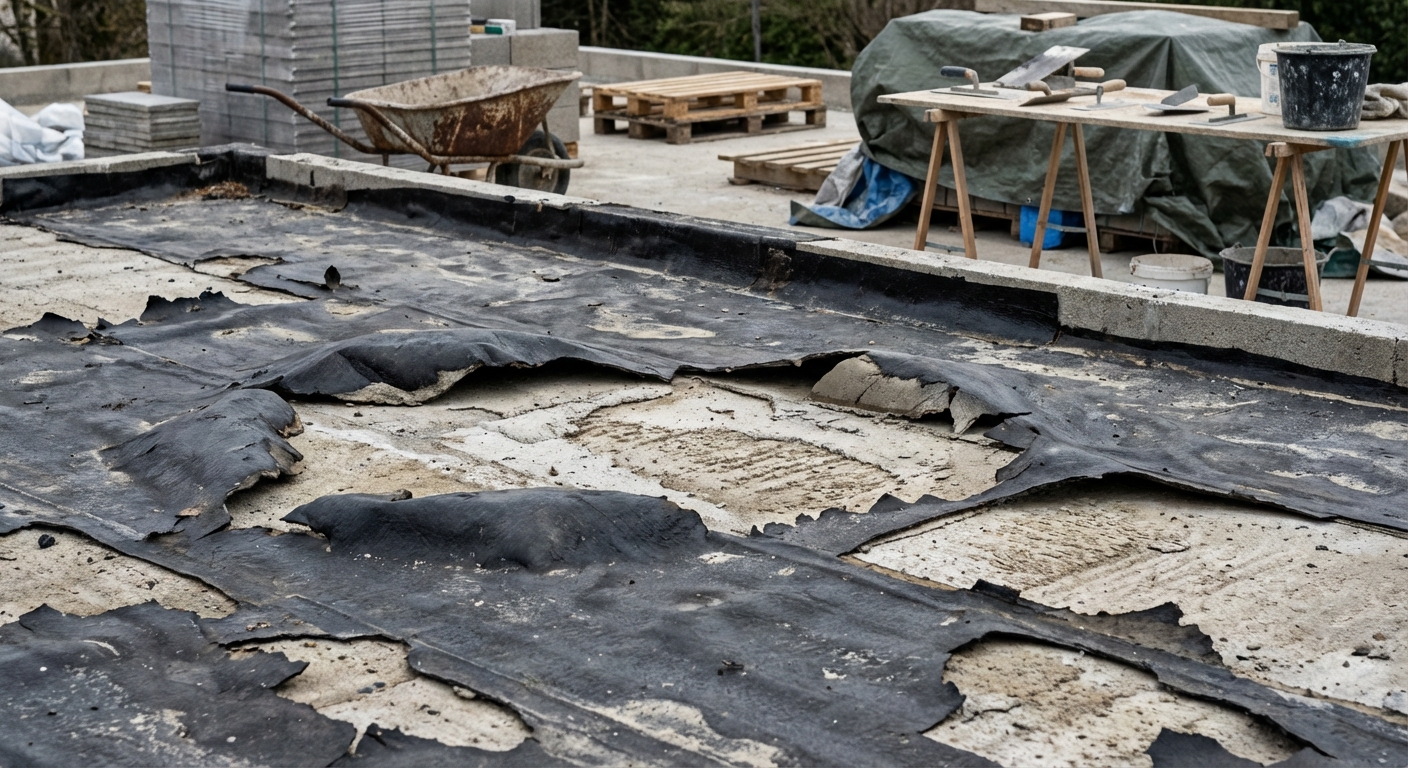 Membrane d'étanchéité décollée sur une toiture-terrasse