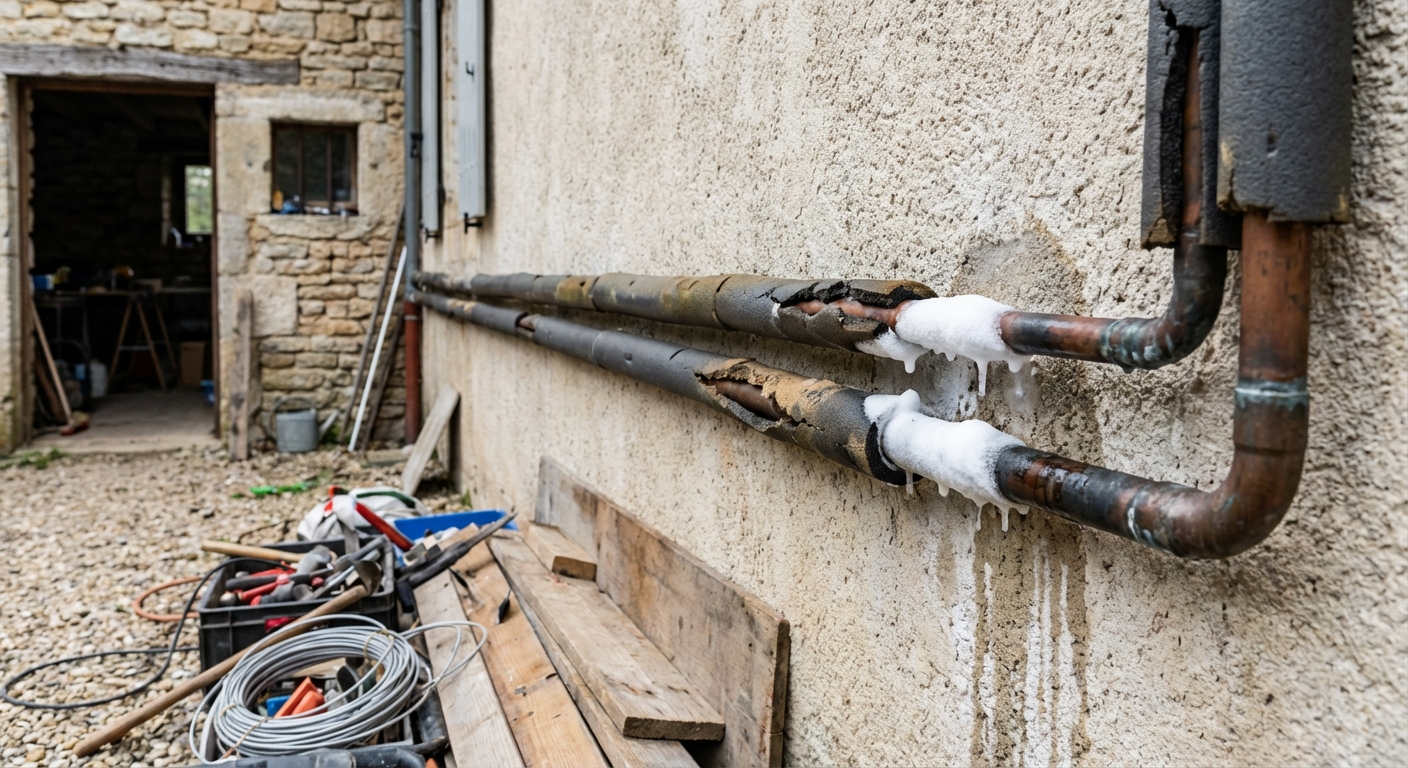 Condensation sur tuyauteries non isolées d'une installation PAC