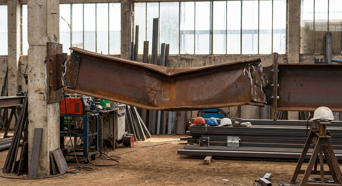Charpente métallique déformée par sous-dimensionnement