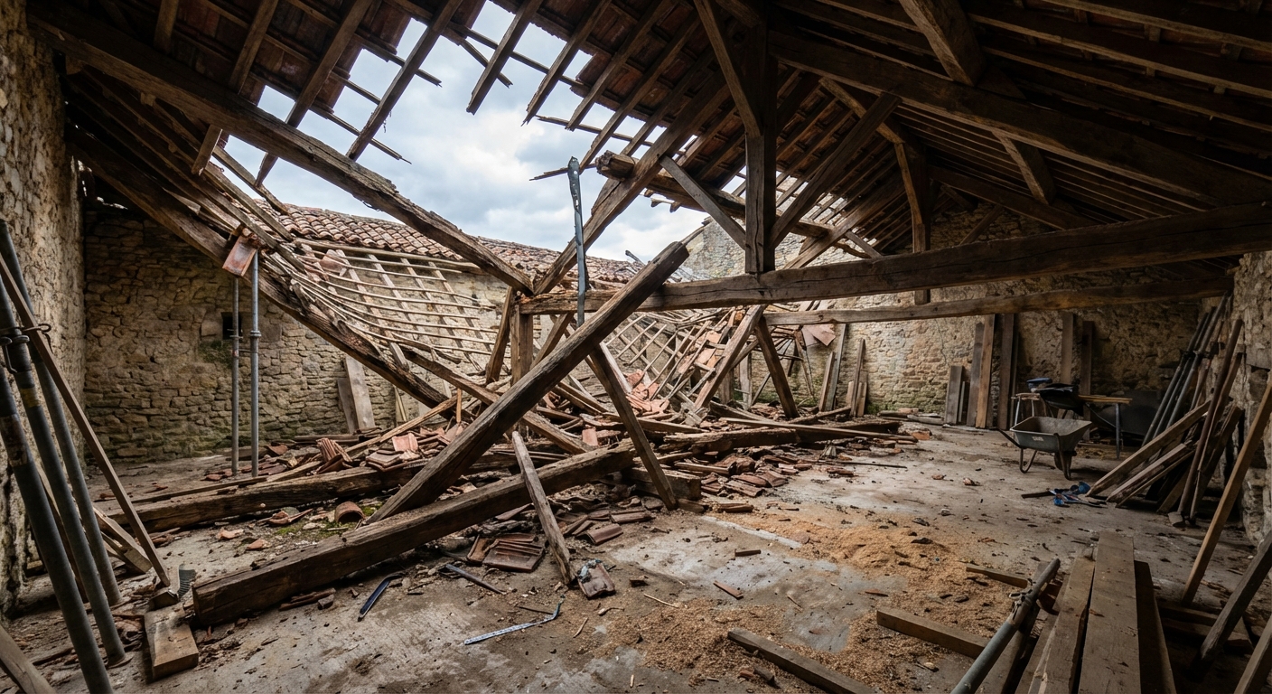 Charpente effondrée suite à un défaut de dimensionnement