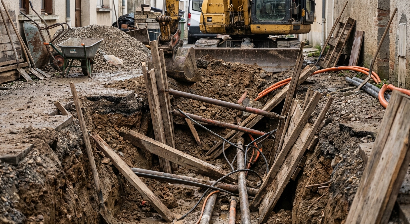 Effondrement de tranchée non étayée sur un chantier