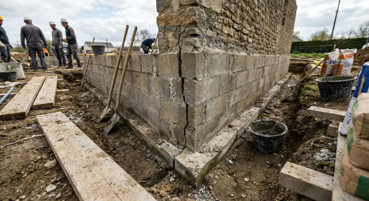 Fissures traversantes dues à un défaut de dimensionnement des fondations