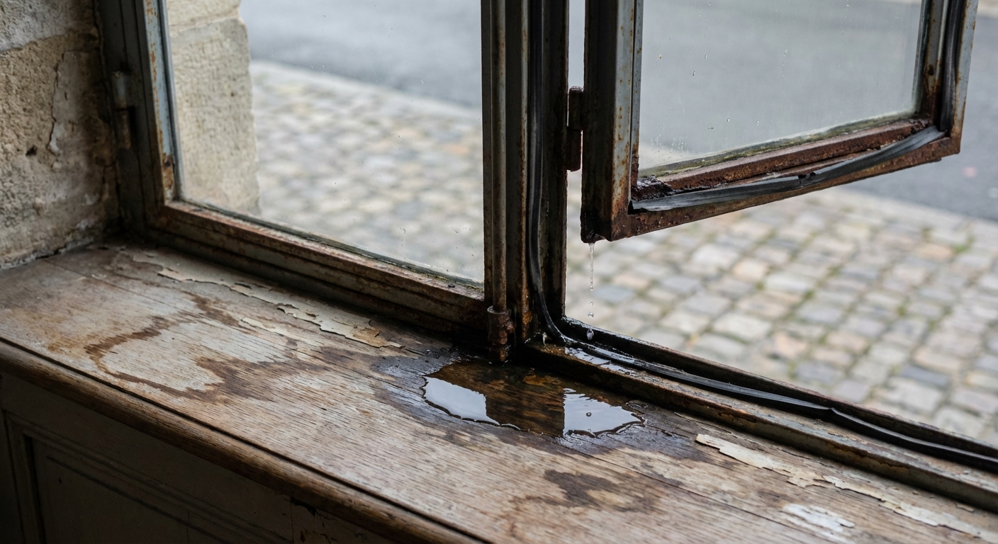 Infiltrations par menuiseries métalliques mal posées