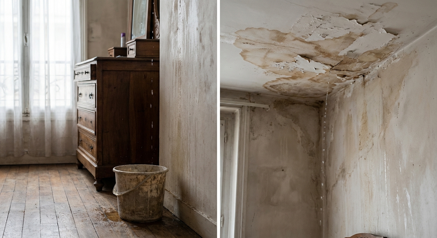 Infiltrations dues à une mauvaise conception de toiture