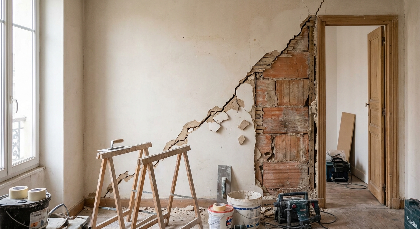 Fissures importantes sur une cloison de distribution