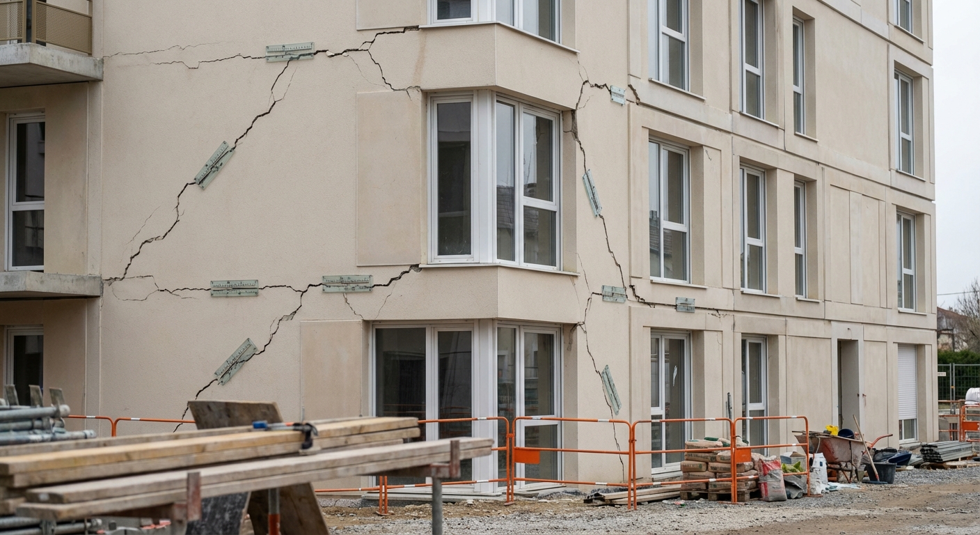 Fissures structurelles sur immeuble de logements neufs