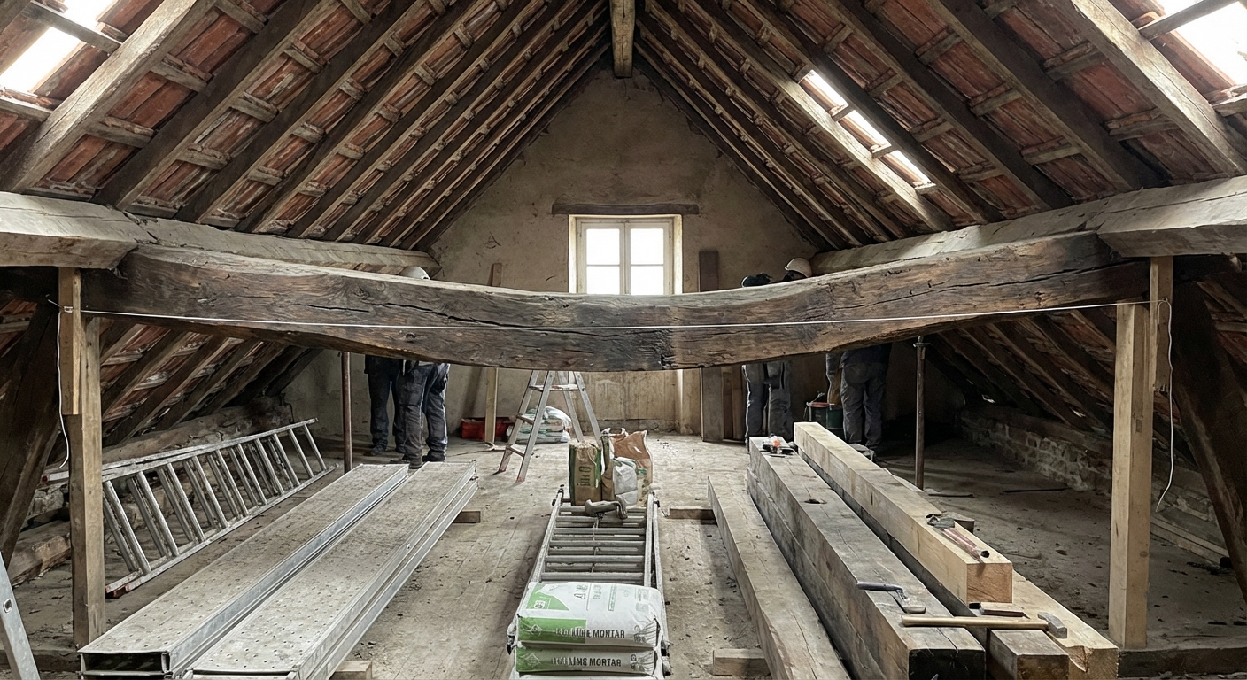 Poutre de charpente présentant une flèche excessive