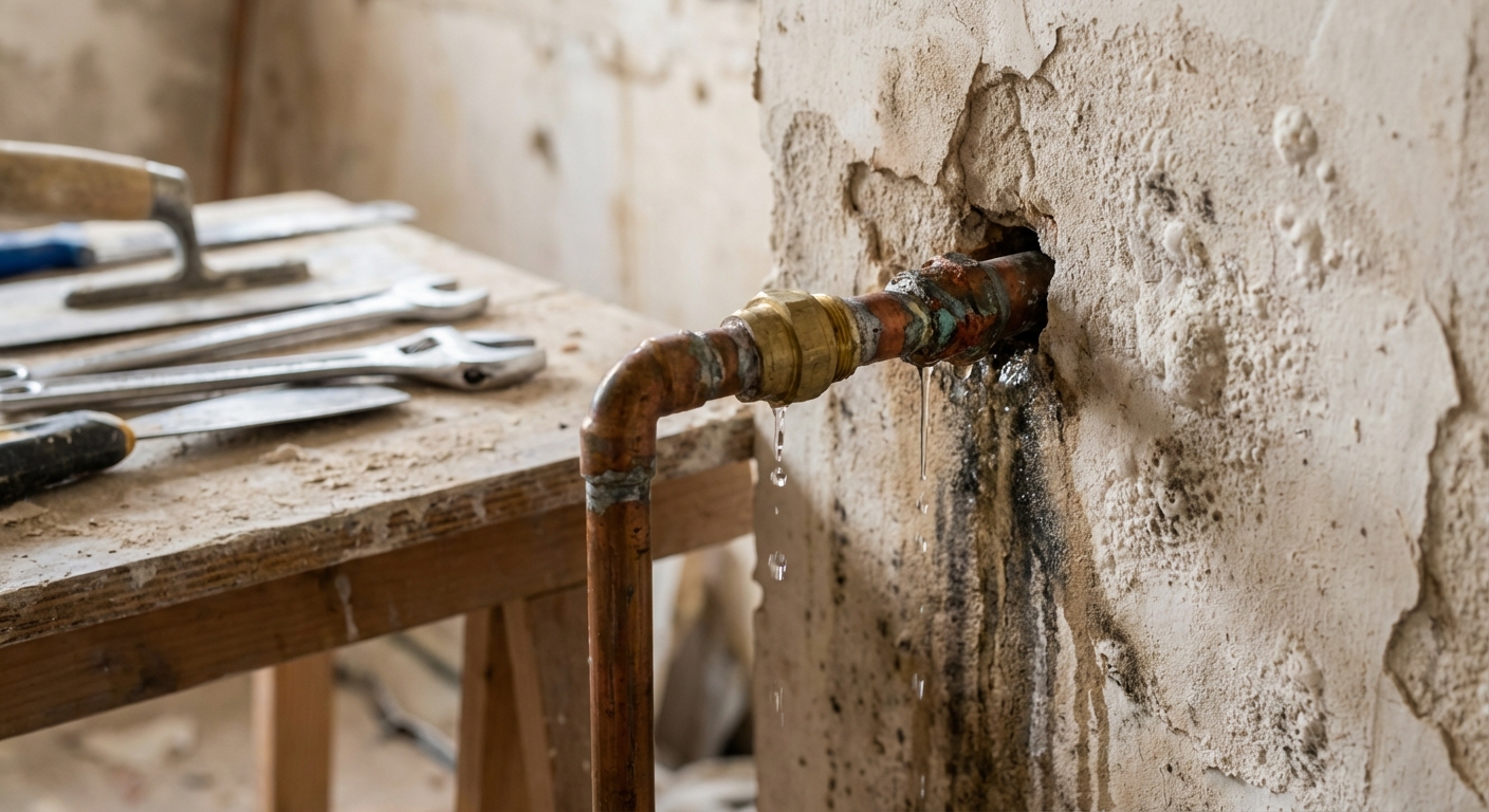 Fuite sur brasure cuivre encastrée dans un mur