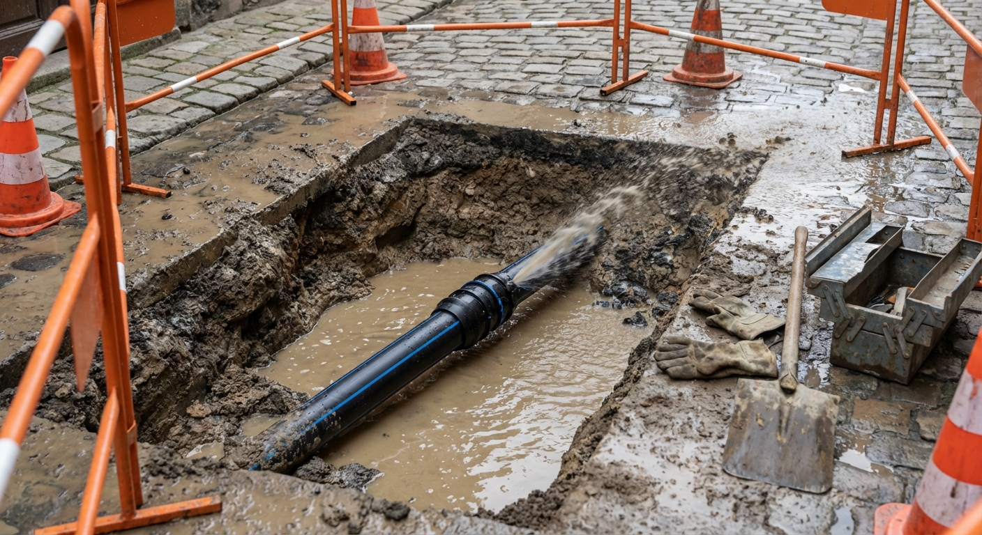 Fuite sur réseau d'eau potable enterré