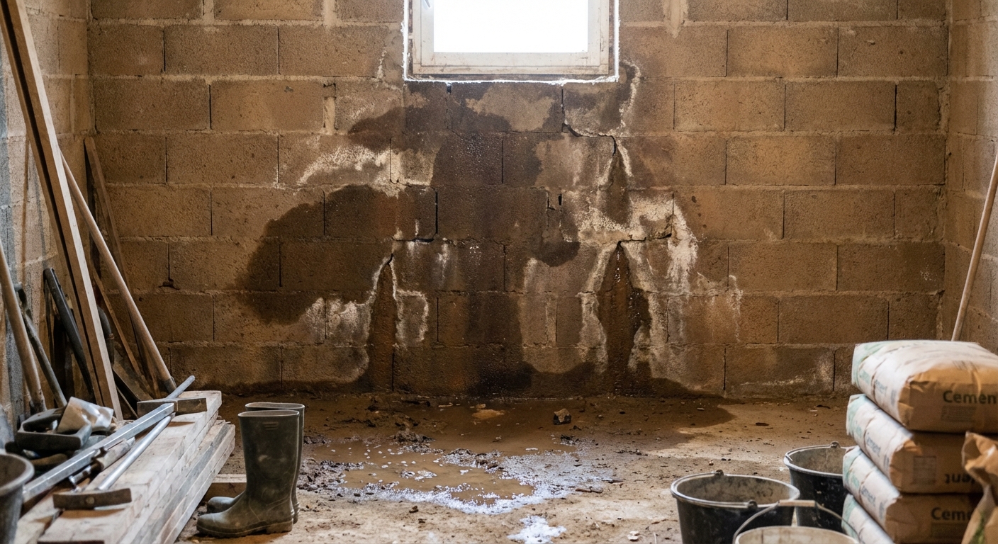 Infiltrations dans un sous-sol par défaut d'étanchéité