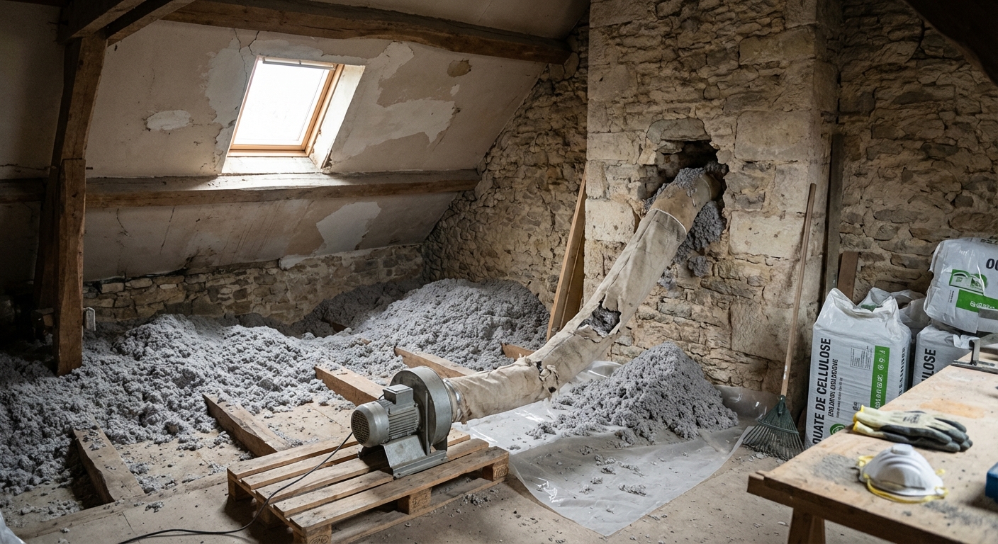 Déformation de plafond par insufflation excessive d'isolant