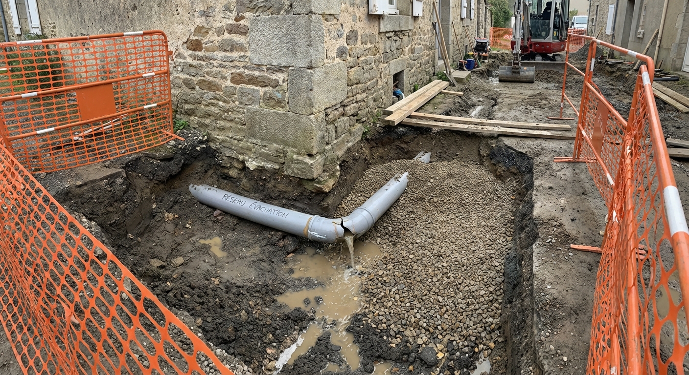 Défaut d'étanchéité sur réseau d'évacuation enterré