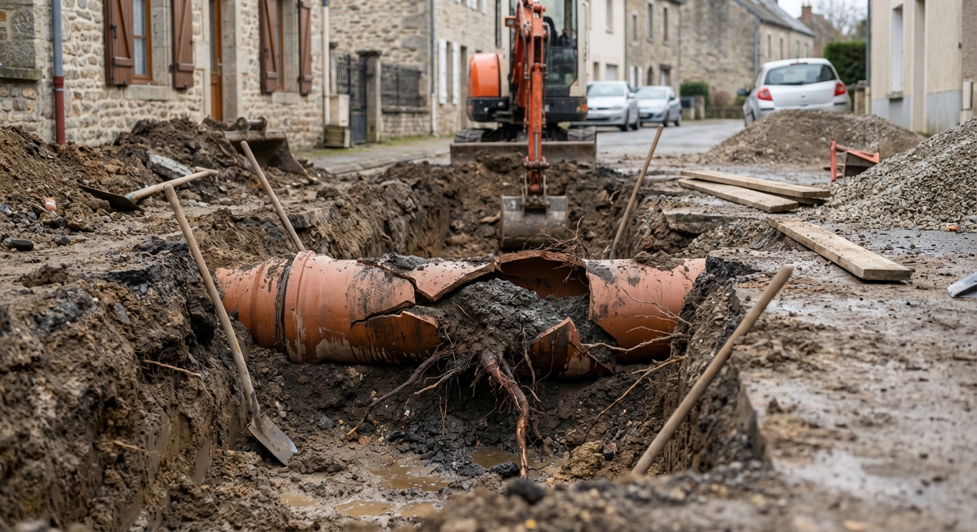 Rupture de réseau d'assainissement sous voirie