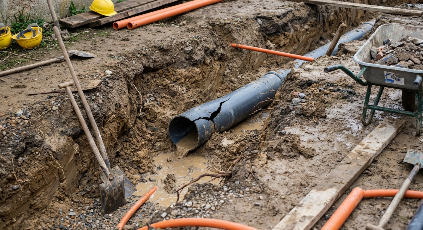Rupture de canalisation enterrée lors de travaux de terrassement