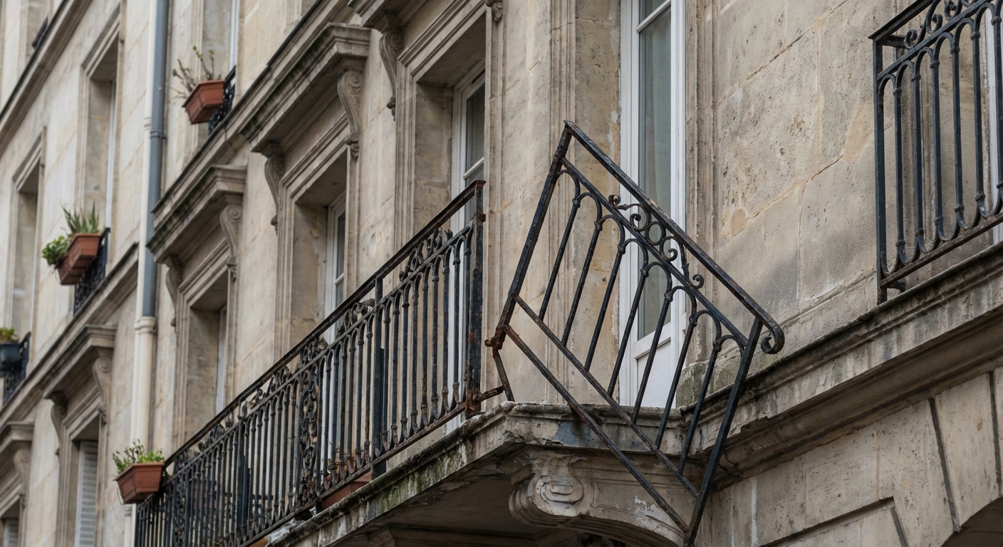 Garde-corps métallique désolidarisé d'une dalle