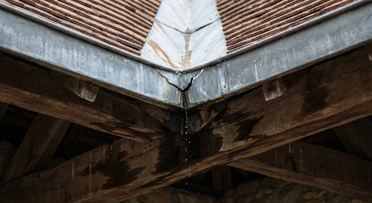 Noue en zinc rompue causant des infiltrations