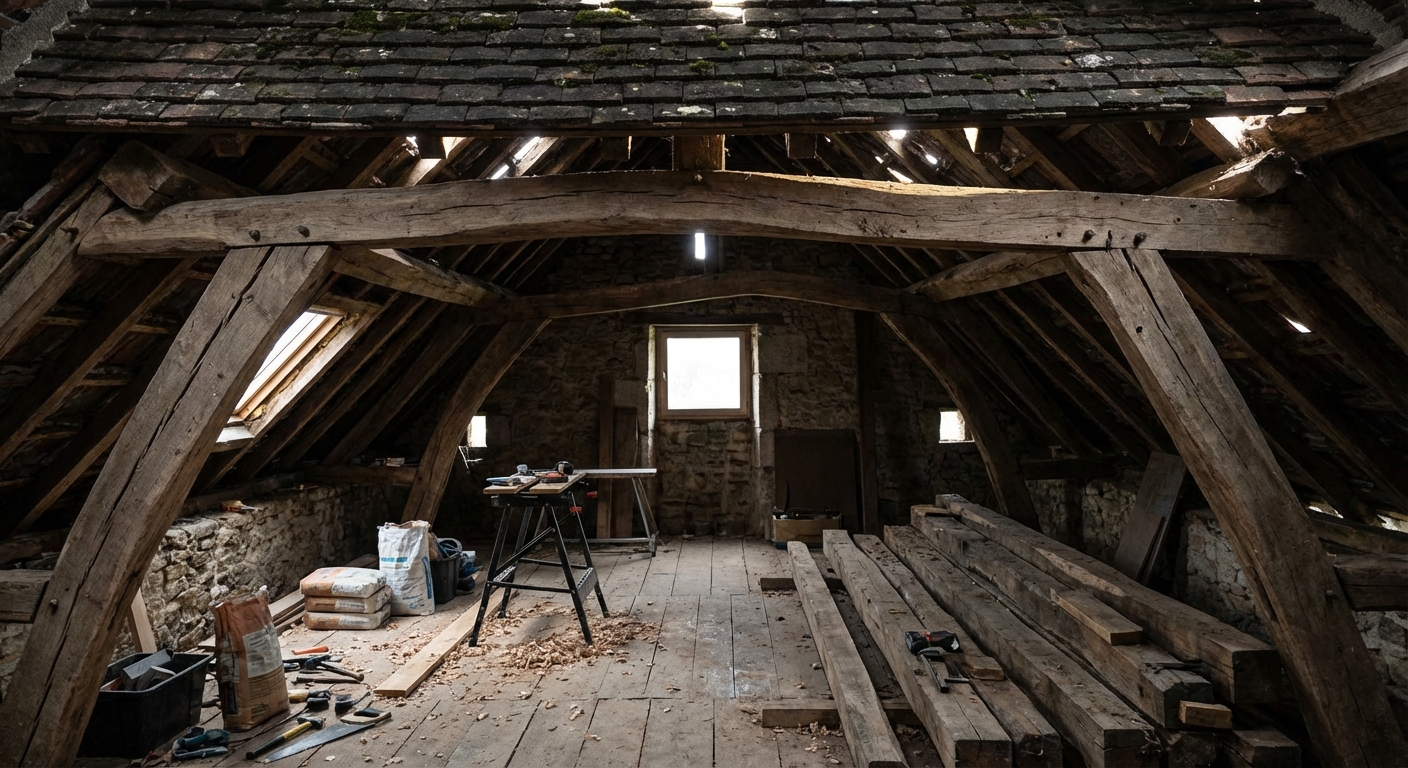 Charpente déformée par sous-dimensionnement des sections