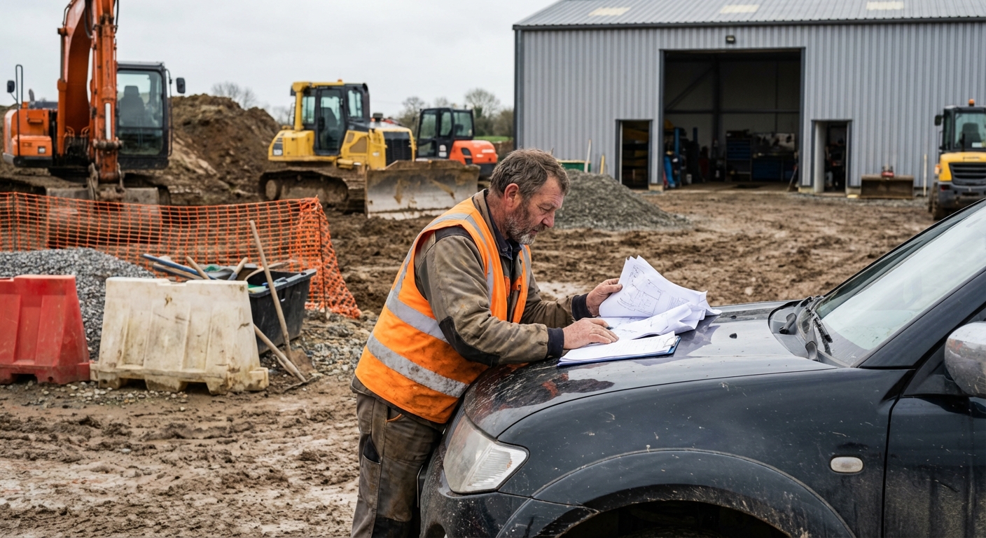 Terrassier consultant son attestation décennale sur chantier